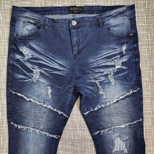 Encrypted Jeans Straight Acid Wash Moto Ripped Stretch Men's 44x34 - SEE DESC